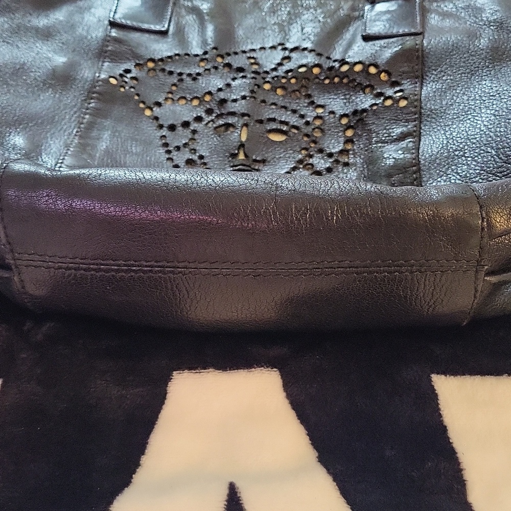 Versace Black Leather Studded Tote with Gold Chain Handles - Picture 5 of 15